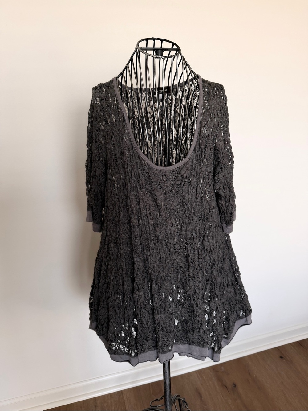 Women’s Charcoal Crochet Scoop Neck Top